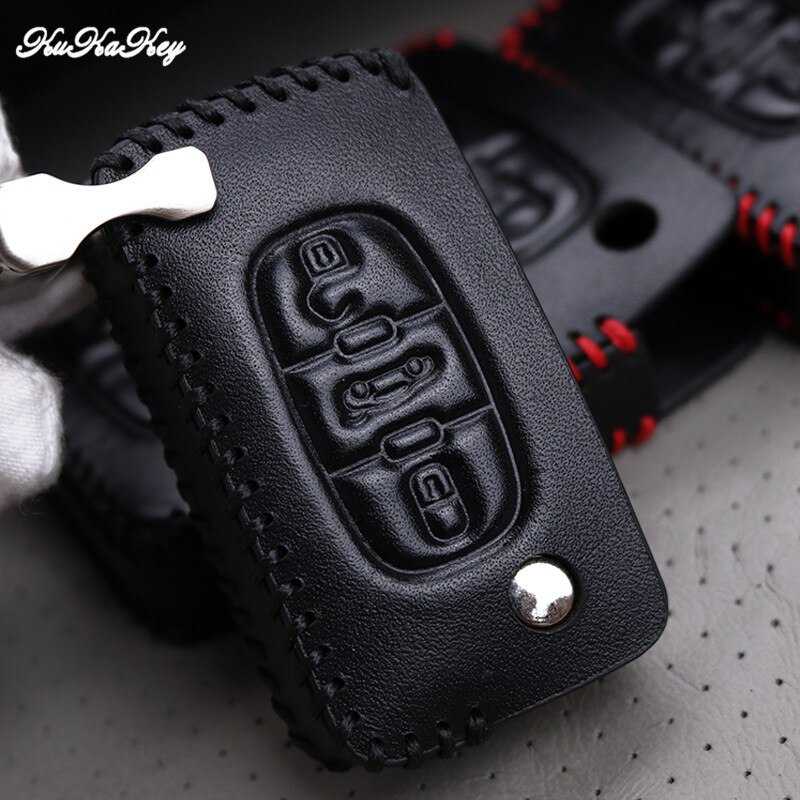 Leather Car Key Case Cover For Peugeot RCZ 107 206 207 208 306 307 308 407 408 Auto Key Bag Shell Protector Accessories