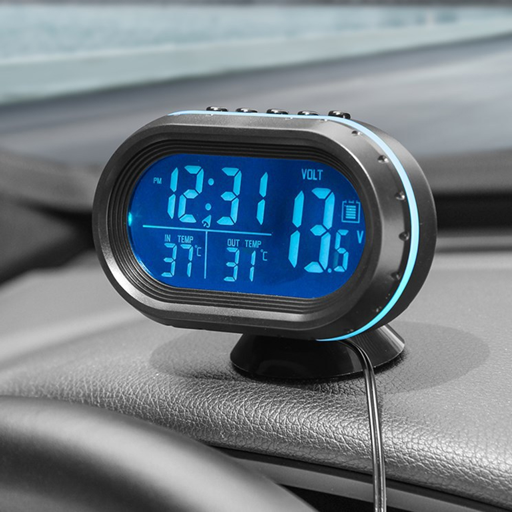 Digitale Auto Uhr Doppel Thermometer Batterie Voltmeter Spannung leuchtende elektronische Uhr Werkzeuge Auto DC 12V 24V Innen zubehör