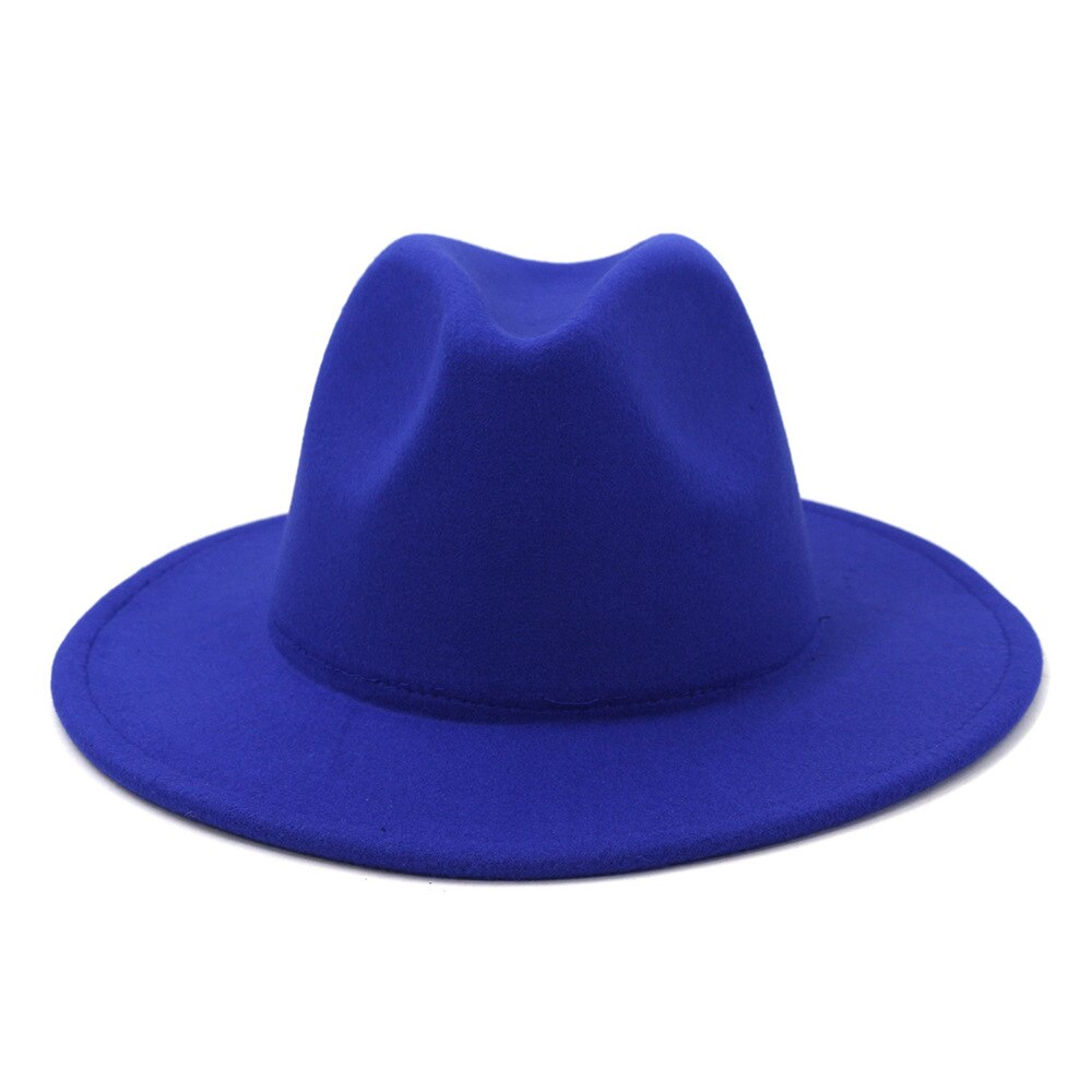 Navy Blue Patchwork Wool Felt Jazz Fedora Cowboy Hats For Women Wide Brim Panama Party Trilby Cap Men Gentleman Wedding Hat L XL