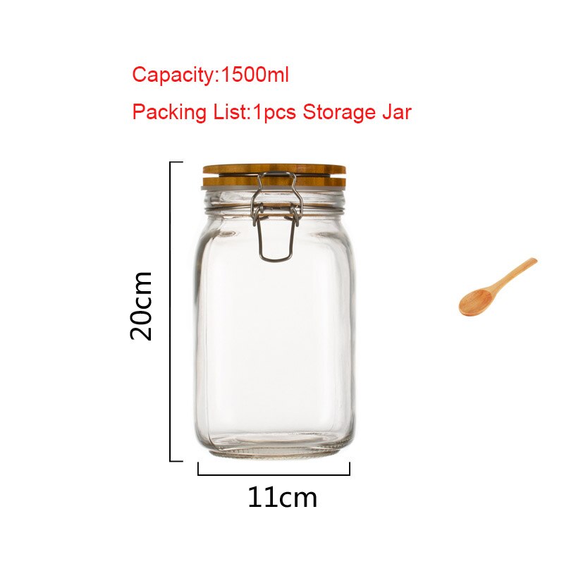 Couvercle en bois naturel | Bouteille de stockage en verre, confiture de citron miel scellé, récipient d'aliments marinés, accessoires de cuisine, caddie de thé pour la maison: O-1pcs-1500ml