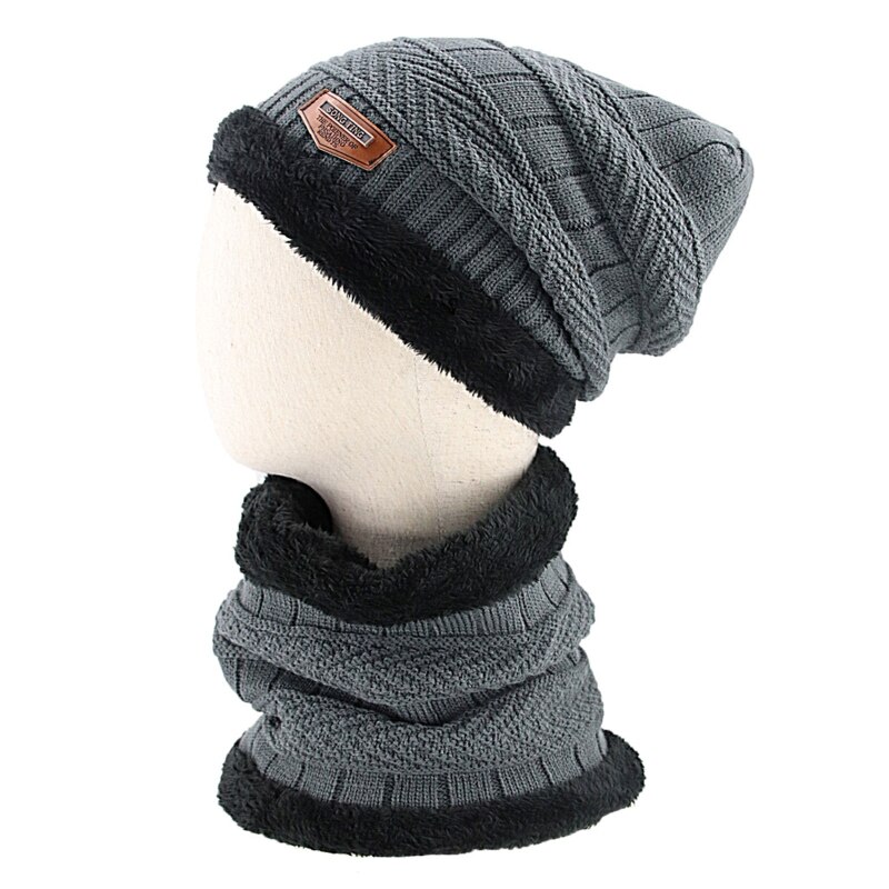 Set van 2 grof gebreide wintermutsen, mutsen en sjaals, met zachte voering en een warme schedelmuts.