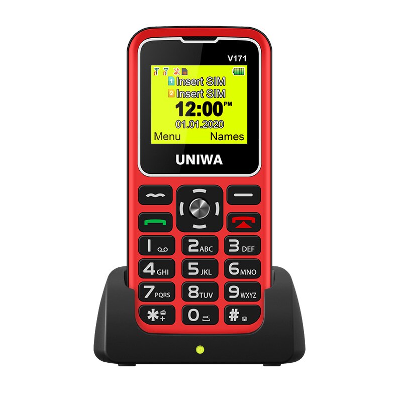 UNIWA V171 1.77" 2G GMS Feature Phone Wireless FM Senior MobilePhone 1000mAh For Elderly People Cellphone Free Charging Dock SOS