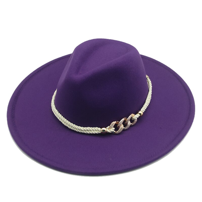 Grote Rand Winter Hoeden 9.5Cm Effen Kleur Kaki Winter Vrouwen Hoeden Brede Rand Formele Fedora Vilten Hoeden Vrouwen Hoeden sombrero De Mujer: purple