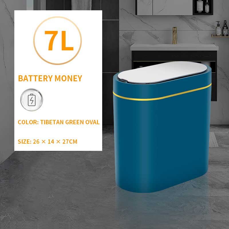 Smart Sensor Trash Bin Household Induction Trash Can Bathroom Waterproof Waste Garbage Bin Toilet Narrow Seam Sensor Rubbish Bin: Battery Blue 7L