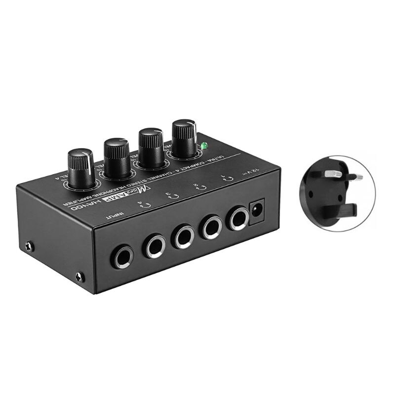 HA400 4 Channels Mini Au-dio Stereo Headphone Amplifier with Power Adapter US/UK/EU/AU Plug: UK