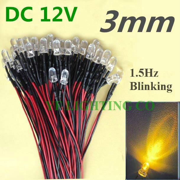 DC12V Bicolor Led 3 Mm Blinking Pre Bedraad Led 20 Mm Kabel Light Emitting Diode (Rood & Blauw Flash led)