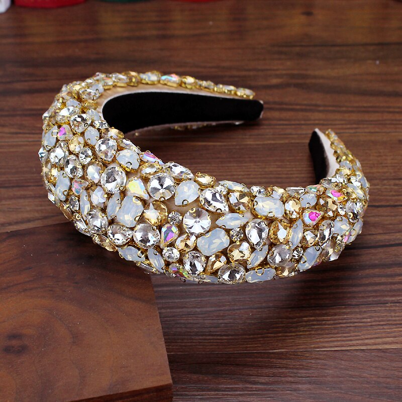 Boho Pieno Splendido Diamante Imbottito Barocco Fasce di Cristallo di Lusso Hairbands Per Le Donne Del Rhinestone Tiara Bling Accessori Per Capelli