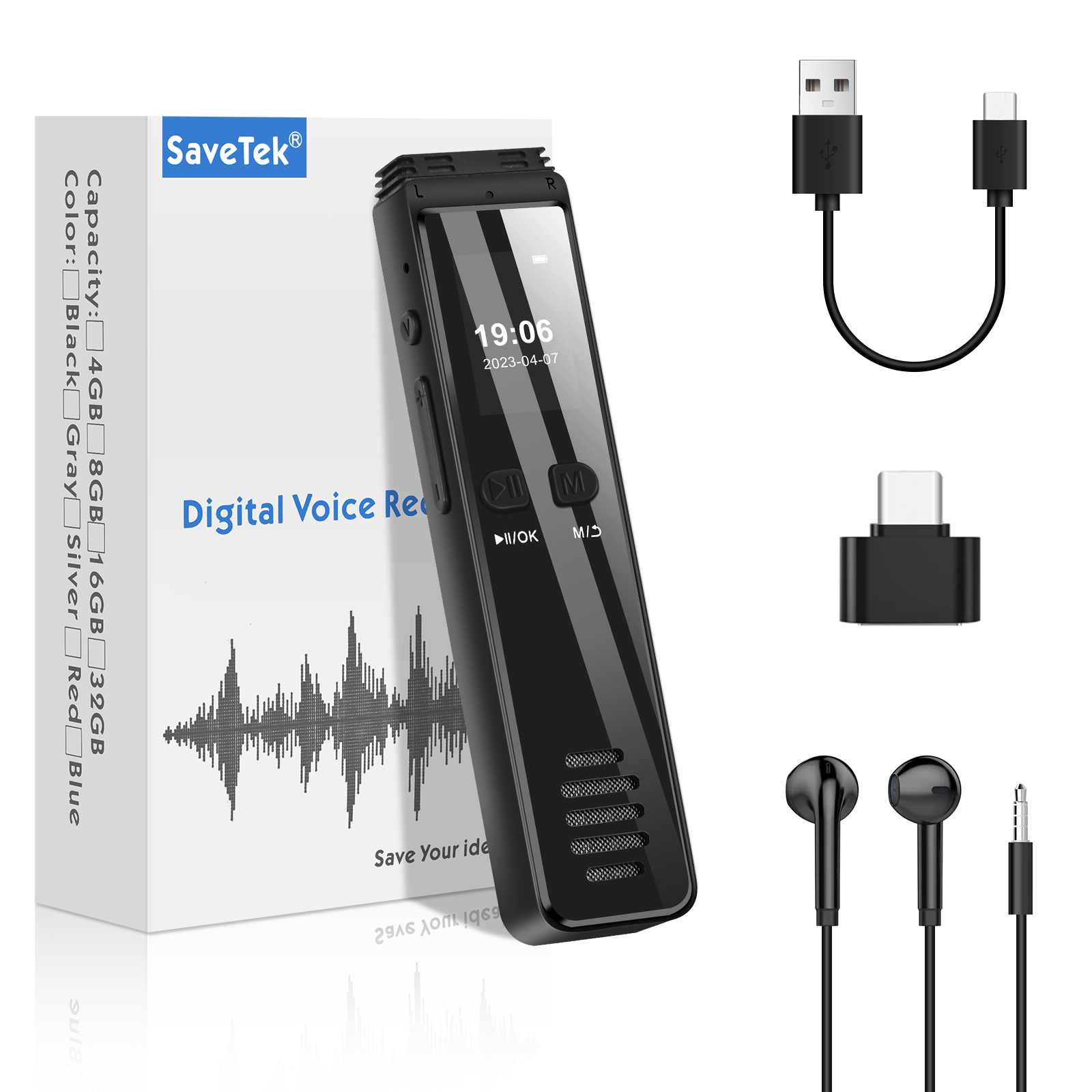 128GB USB C Pen Voice Activated Digital Audio Recorder 32GB 64GB Bluetooth Phone Call Recording Fast REC 3072Kbps Password