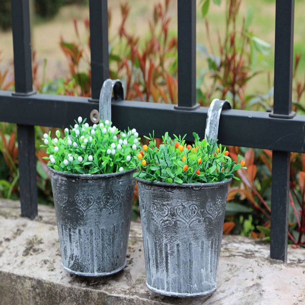 1x vintage retro metal jern hegn hængende keg blomsterpotte med krog haven hængende balkon plante hænge pot planteskole bonsai potter
