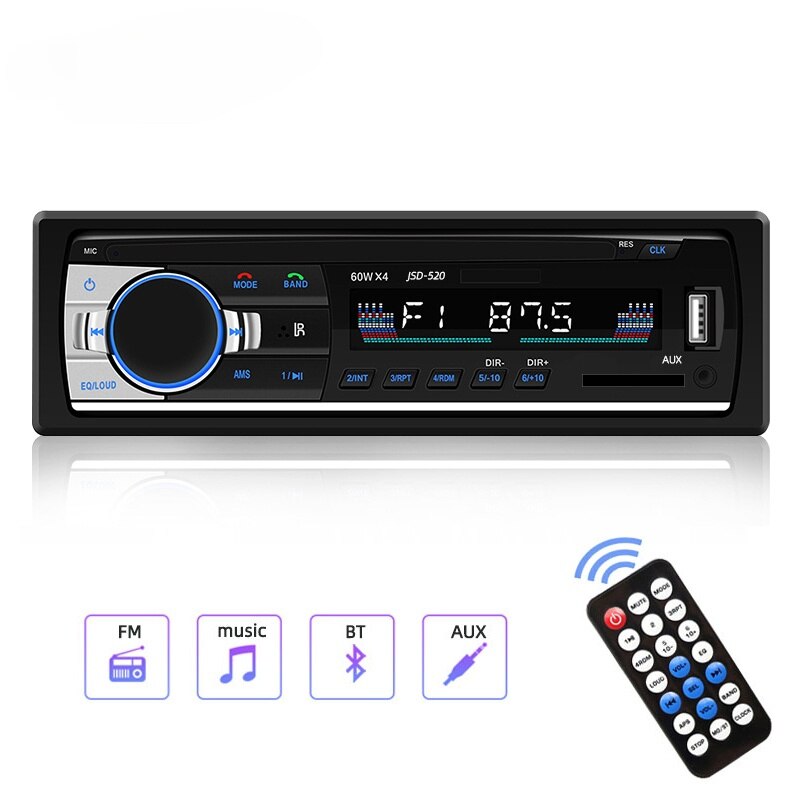 Peerce 1 Din Auto MP3 Multimedia Speler Bluetooth Autoradio Autoradio Radio Fm Aux Ingang Ontvanger Sd Usb JSD-520 12V In-Dash