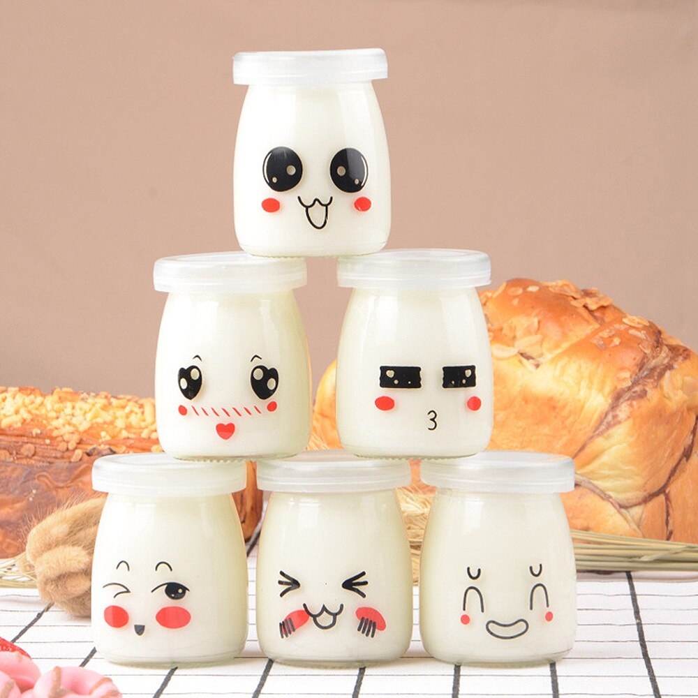 6 pièces 150ml visage Expression boudin bouteilles visage résistant à la chaleur verre gelée yaourt pot conteneurs (modèle aléatoire)