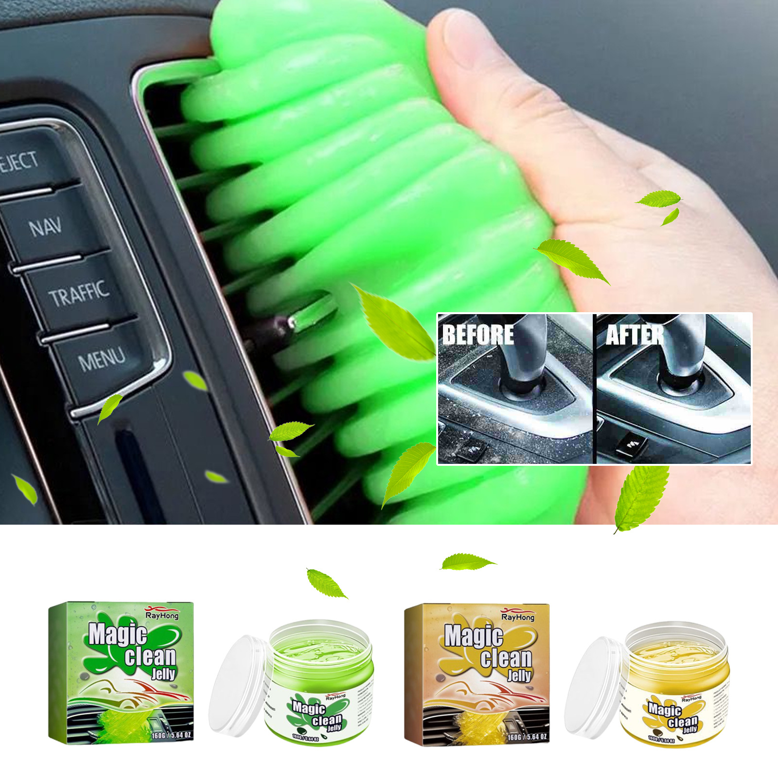 Gel de limpeza de carro 160g - Limpador multiuso de interiores para assentos, painéis e aberturas, sem necessidade de água, removedor de poeira reutilizável