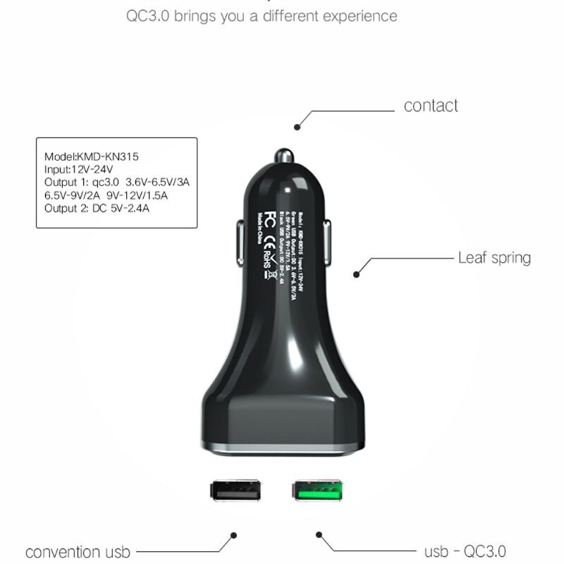 Schnelllade-autoladegerät mit 3.0 usb-anschlüssen und led-spannungs- und stromanzeige für iphone und htc