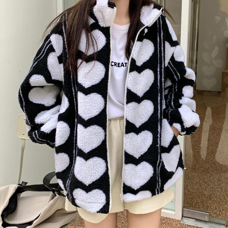 Alien Kitty High Street Turtleneck Faux Fur Coat Thicken Zipper Full Sleeve Lamb Wool Coat Korean Basic: black