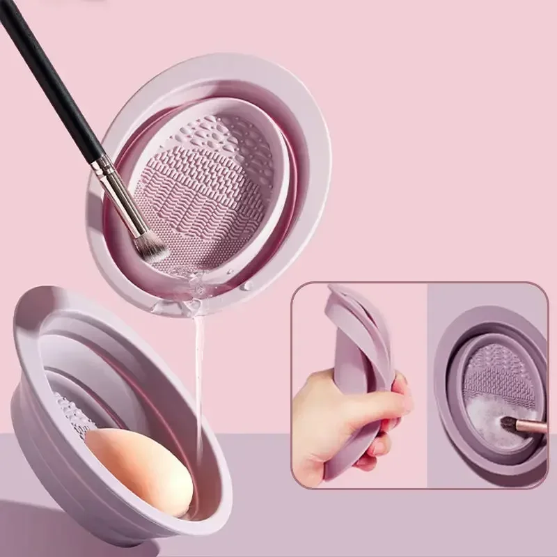 Silicone Makeup Brush Cleaner Folding Powder Puff Cleaning Bowl Eyeshadow Brushes Washing Soft Mat Beauty Tools Scrubber Box