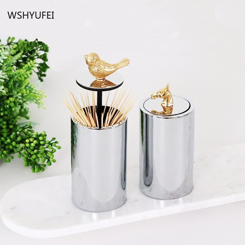 Nordic simple bird horse head cover silver toothpick holder insert toothpick box home dining table decoration