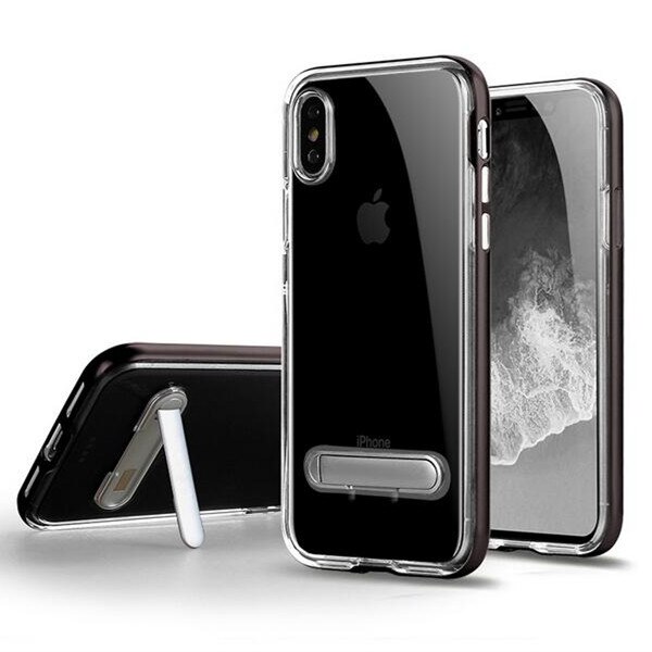 Luxury Handphone With Kickstand Mobile Casing Crystal Clear PC Bumper TPU Hybrid Back Cover For iPhone 8 X Case