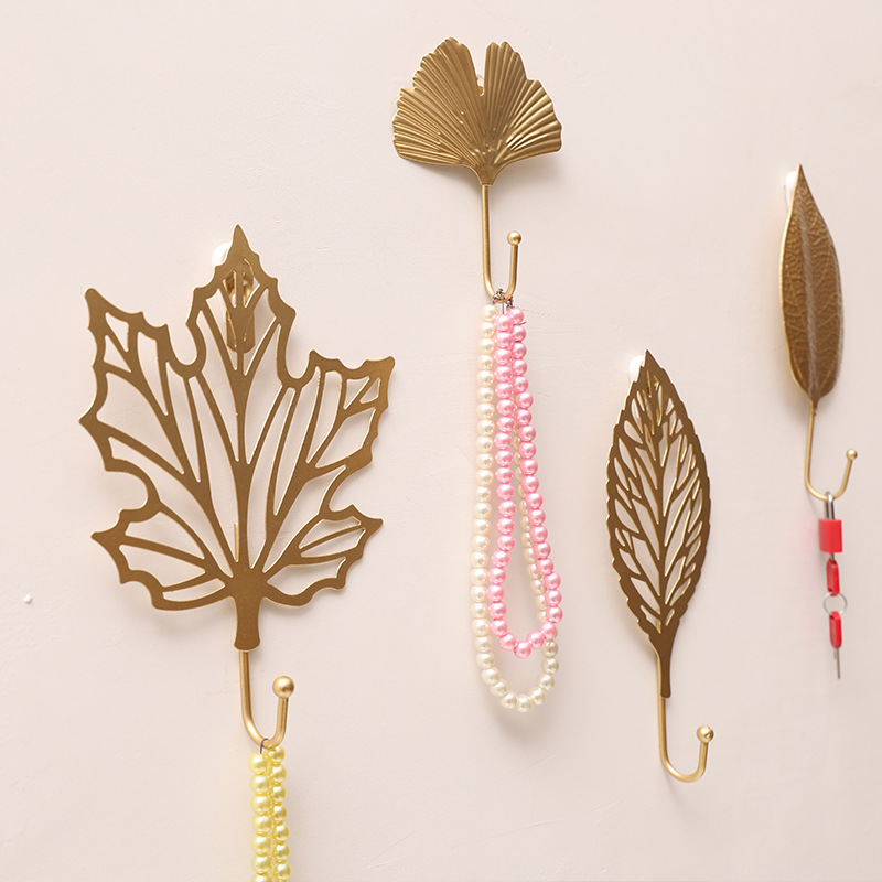 Ganchos de Metal con forma de hoja dorada, colgador de pared, estante de almacenamiento colgante para toallas, ropa, decoración del hogar y el baño, organizador, ganchos de pared, 1 ud.
