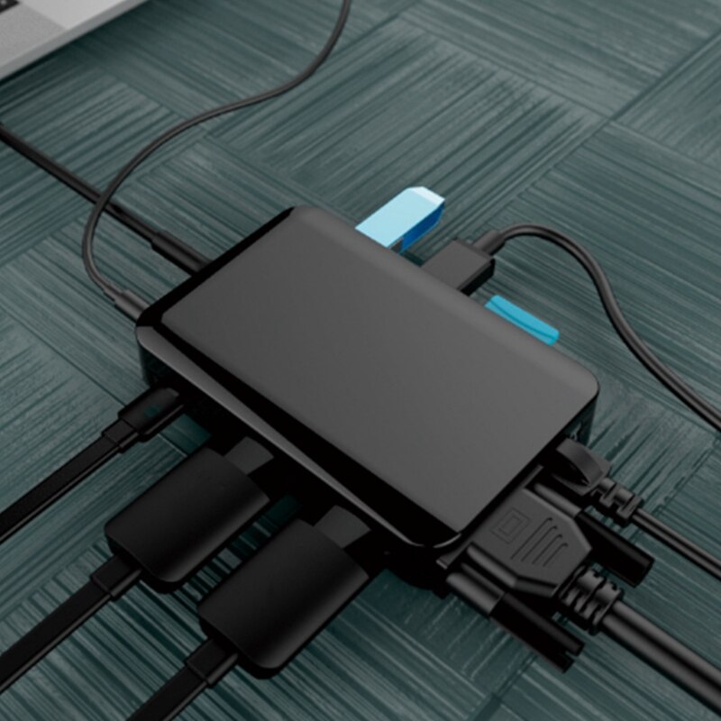 USB Hub 9 in 1 Multi-Port USB C Dual RJ45 HDMI Adapter 3.5 o VGA PD Charging Dock Stations for PC
