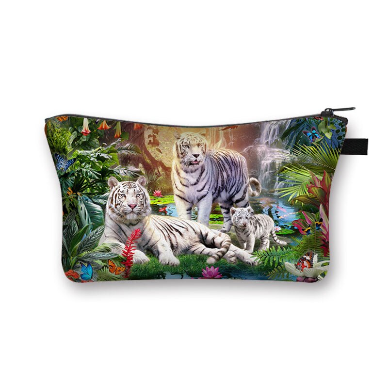 Biały nadruk tygrysa kosmetyczka moda kosmetyczka kosmetyczka torebka na suwak Organizer podróżna kosmetyczka kosmetyczka dziewczyny Mini torebka: shzbtiger19