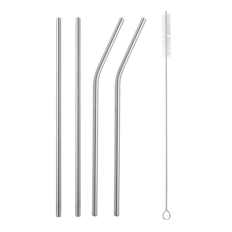 Acero inoxidable 304 pajilla de Metal pajilla reutilizable + 1 cepillo respetuoso del medio ambiente de paja recta curva cepillo de limpieza de la barra del Partido de accessories20Oz: C-primary color  5PC