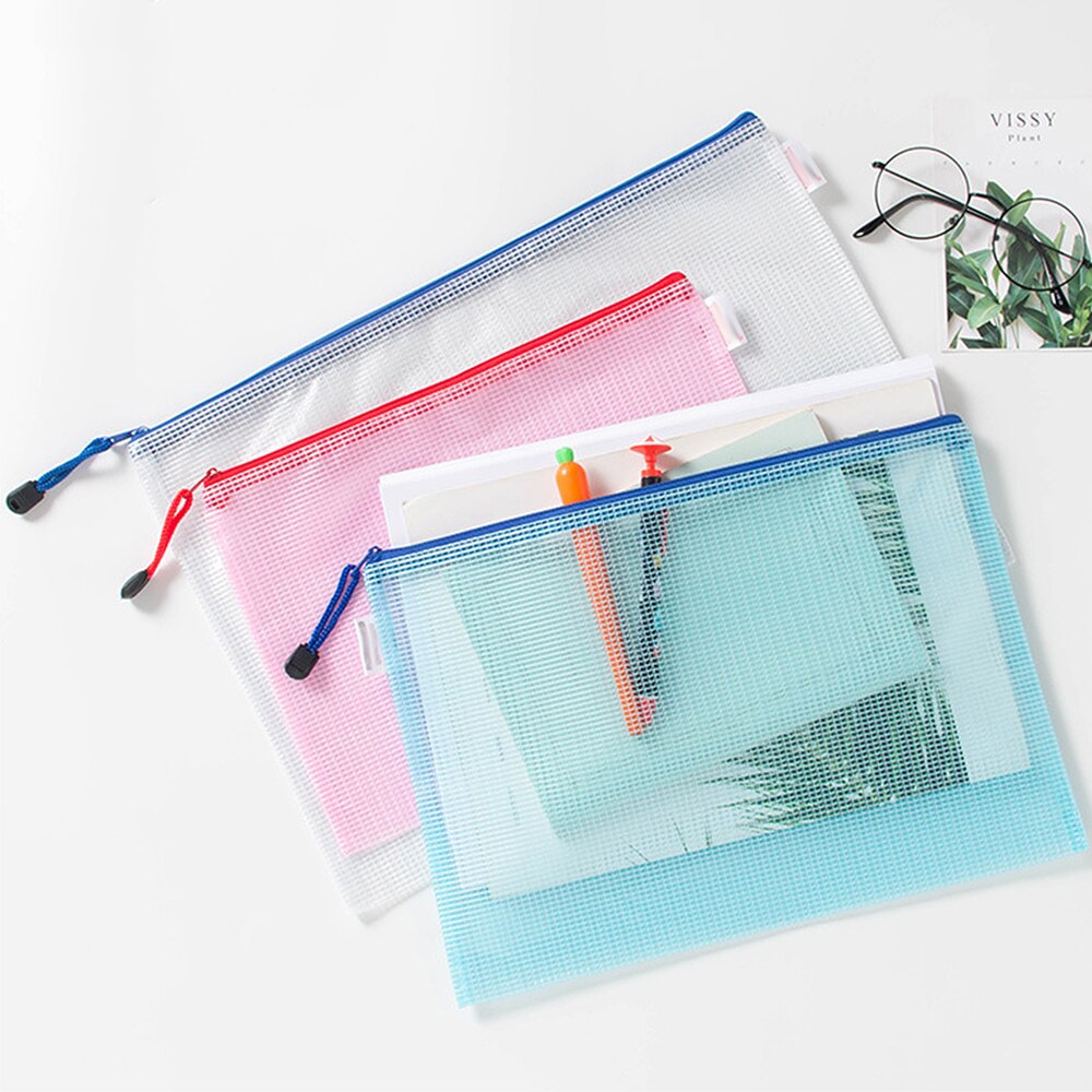 A3/A4/A5 Plastic Gridding Waterproof Zip Bag Double Layer Paper Document File Bill Zipper Bag Document Pencil Pouch