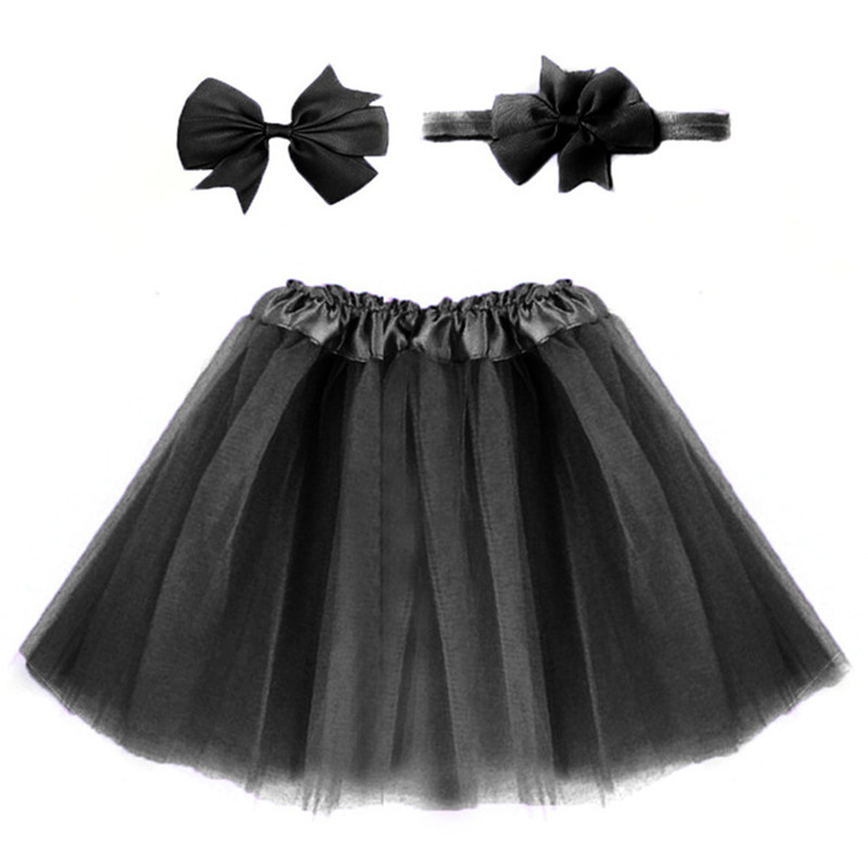 2 Soorten Leuke Meisjes Prinses Partij Kinderkleding Pluizige Tulle Bow Haar Accessoires Tutu Rok + Haar Clip: 1-Black