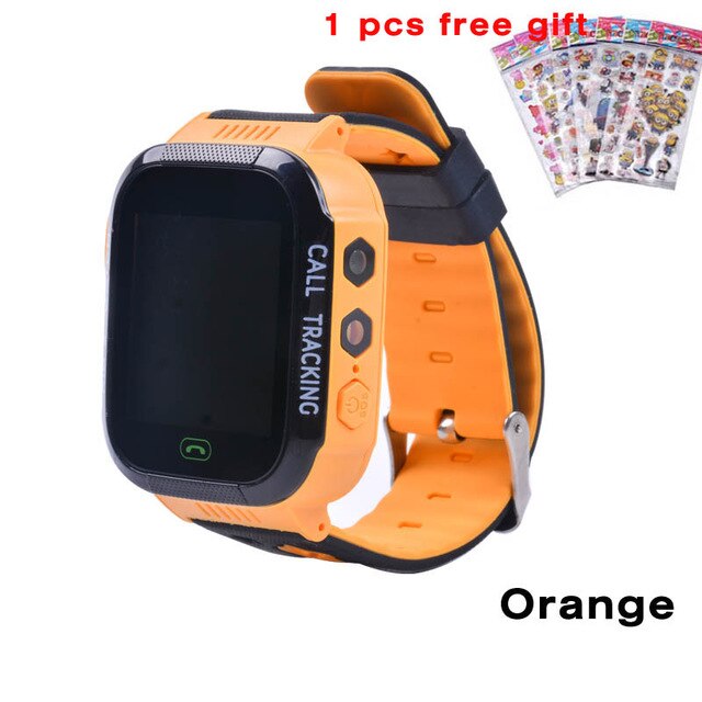 Q02 enfants montre intelligente caméra éclairage enfants regarder écran tactile SOS appel LBS suivi localisateur enfants bébé montre intelligente: orange with sticker