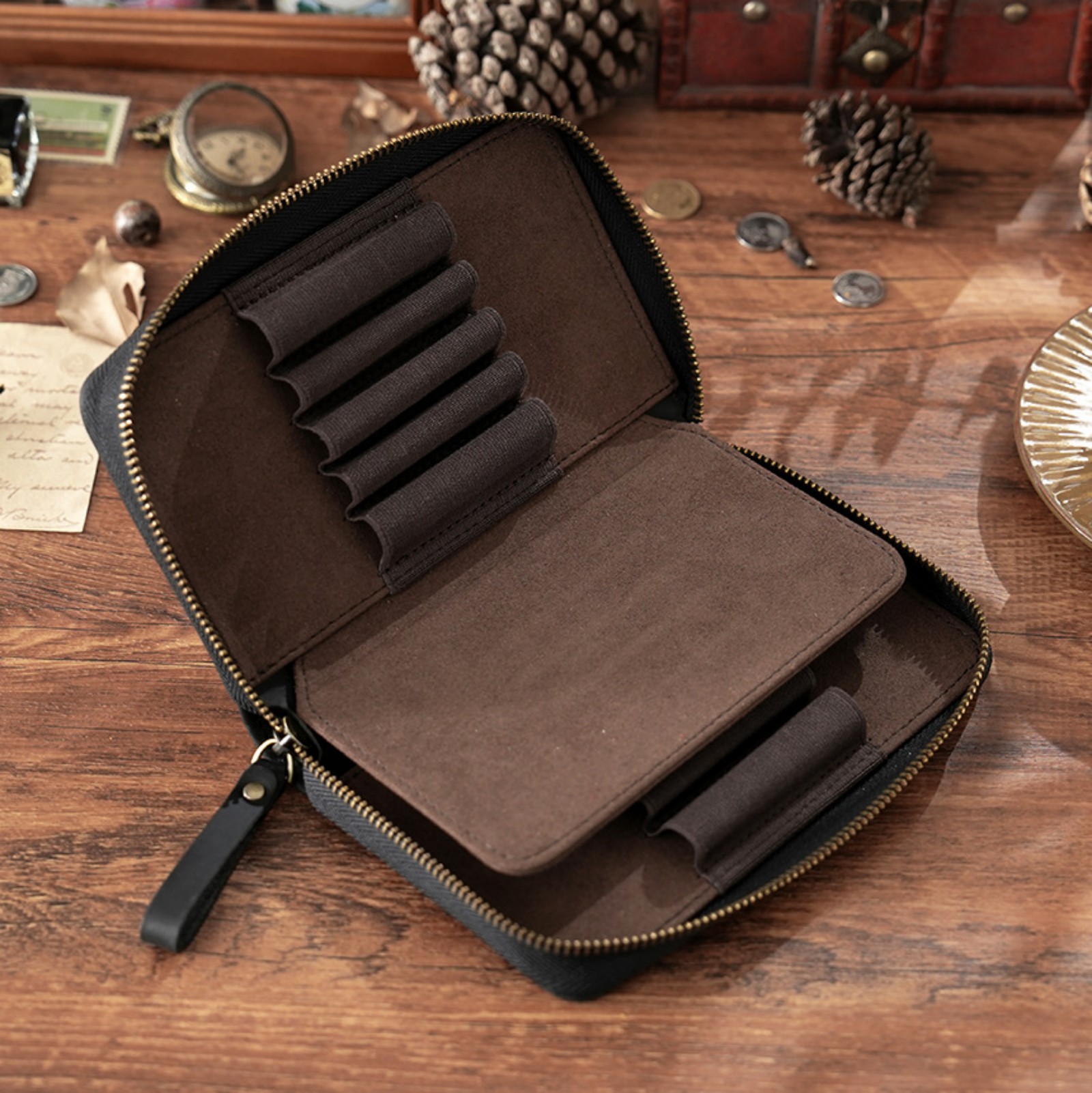 etui na długopisy i pióra wieczne z prawdziwej skóry z przegródkami, duża pojemna torba na długopisy i ołówki na 10 długopisów, dla uczniów, na artykuły papiernicze.