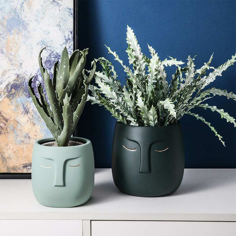 Pot de fleur avec visage en céramique, Pot de fleurs avec personnage abstrait moderne, Vase de plantes en Pot de jardin, décoration de jardinage, ameublement