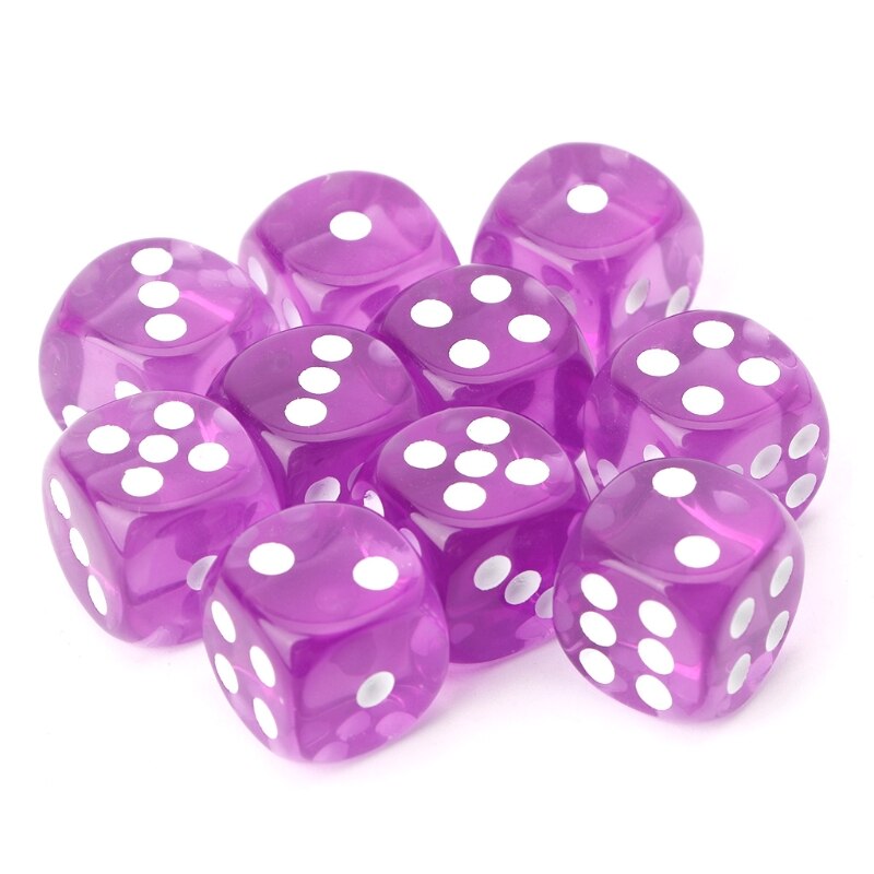 10pcs Six Sided 15mm Transparent Cube Round Corner Portable Table Playing Games: purple