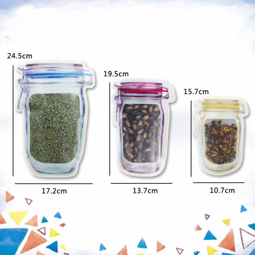 Reusable Mason Jar Bottles Bags Nuts Candy Cookies Bag Waterproof Seal Fresh Food Storage Bag Snacks Sandwich Zip Lock Bags: large