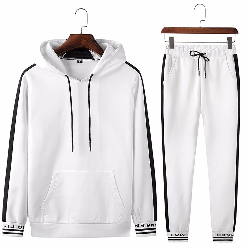 Sportkleding Fitness Trainingspak Mannen Sport Running Hoodies Zwart En Wit Sets Heren Gym Kleding 2 Pc Sweatshirt + Zweet Broek