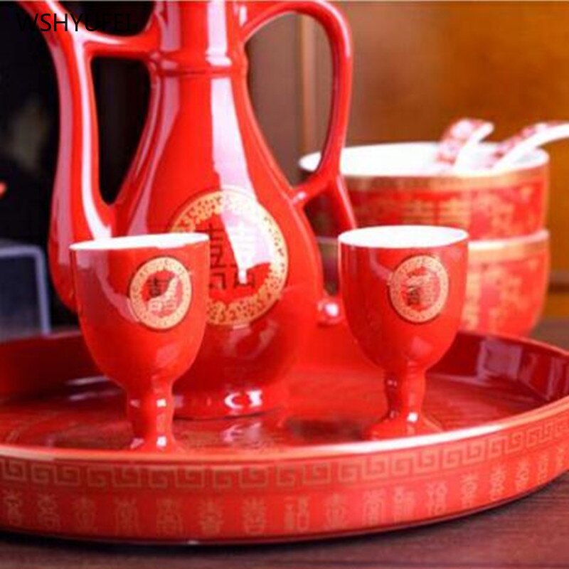 Wedding Ceramic Red Wine Set Toasting Cup Chinese Wedding Hip Pot Hand Cup Wine Wedding Banquet Cup Wedding Toasting Tea Cup