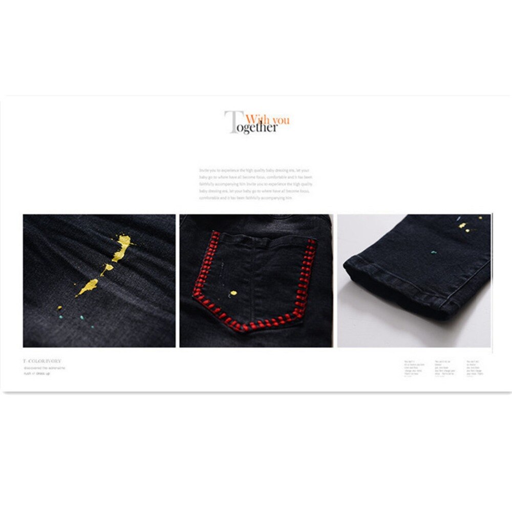 Modieuze Jeans Voor Jongens Kinderkleding Jongen Jeans 100% Katoen Mode Verf Punt Elastische Rechte Jongen Cowboy Broek