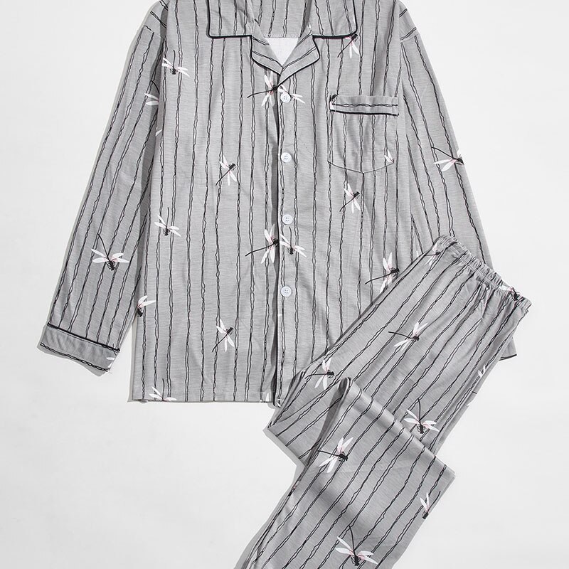 100% Cotton Pijama for Men 2 Pieces Lounge Sleepwear Pyjamas Plaid Autumn Bedgown Home Clothes Man PJs Pure Cotton Pajamas Set: 1 / S