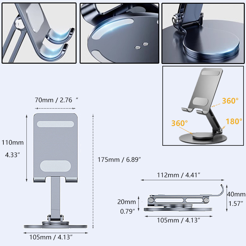 Cell Phone Stand 360° Rotation Adjustable Metal Holder Stand For iPhone iPad Xiaomi Huawei Foldable Desktop Phone Tablet Holder
