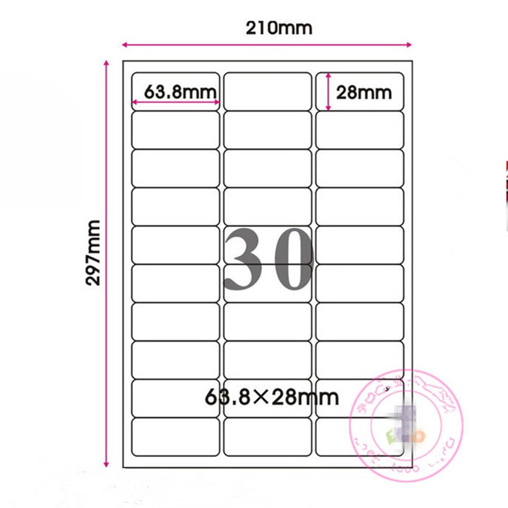 Matt vit 9 storlekar  a4 kradt papper fyrkantig rund vinkel utskrivbara pappersklistermärken återförsäljar express kraftpappersetiketter: 6.38 x 2.8cm 900 st