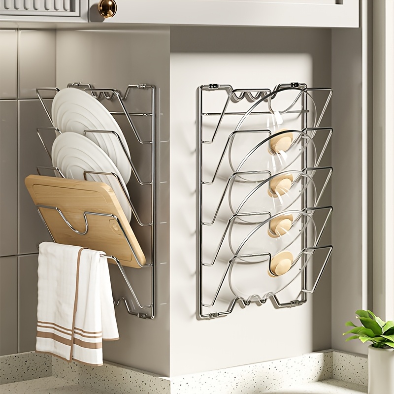 Organisateur de couvercle de casserole suspendu, système de rangement de cuisine mural à plusieurs niveaux avec crochets pour casseroles, couvercles et ustensiles, 1 pièce