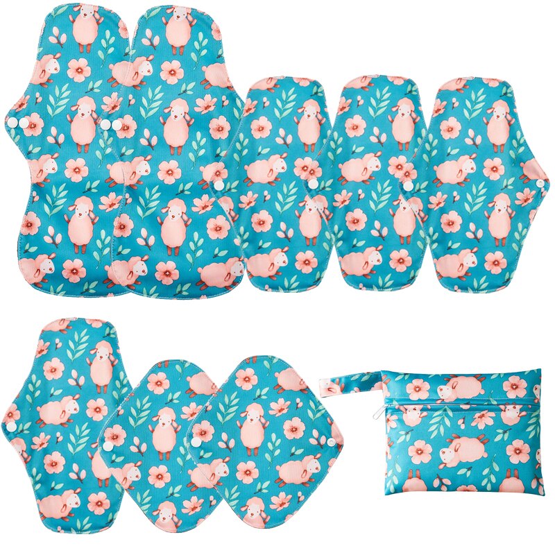 8pcs Bamboo Charcoal Reusable Menstrual Pads For Monthly Women Washable Gaskets Maternity Sanitary Towels Daily Pads 1pc Wet Bag: K-20