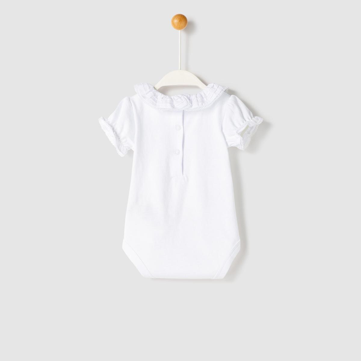 Unit - Body de recién nacido blanco con cuello volante y mangas cortas. Ropa para niños y niñas