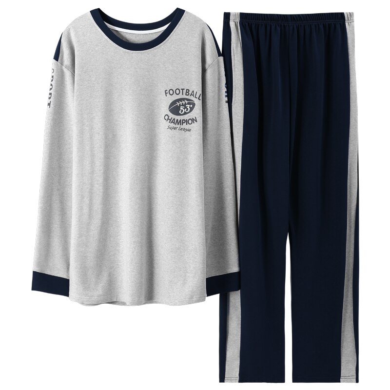 Autumn Winter Mens Full Pure Cotton Pajamas Letter Sleepwear Splicing Pajama Sets Casual Sleep&amp;Lounge Pyjamas Big Yards M-XXXL