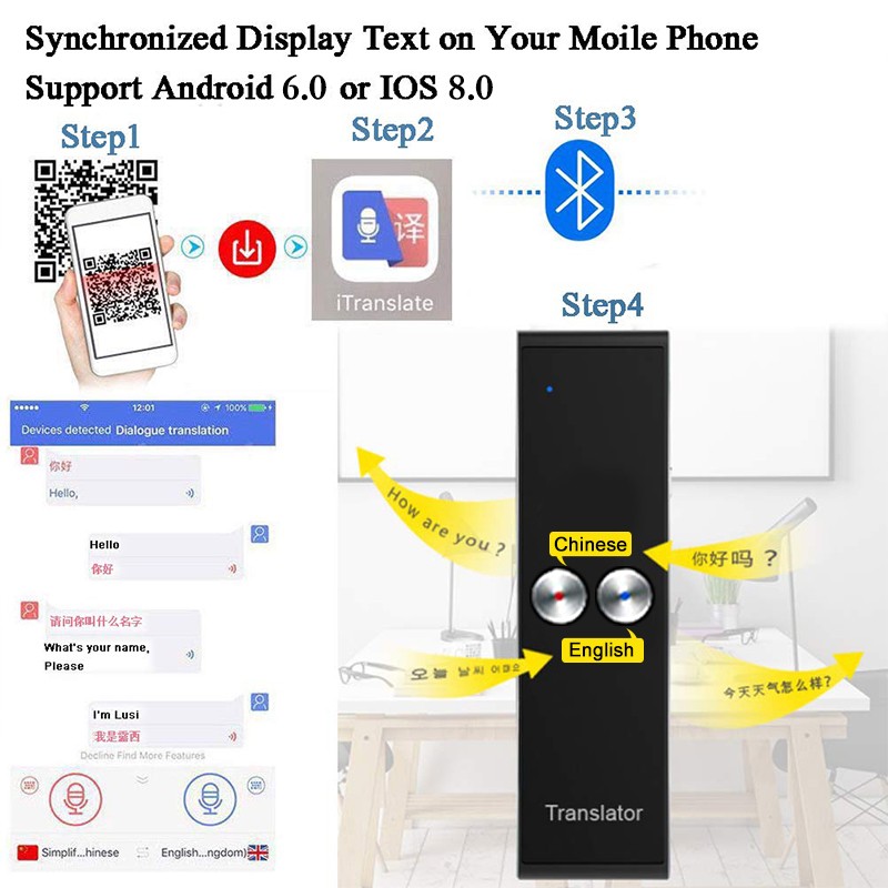 Tragbare T8 Plus Clever Stimme Rede Übersetzer Zwei-Weg Echtzeit Multi-Sprache Übersetzung für Lernen Reise Geschäft erfüllen