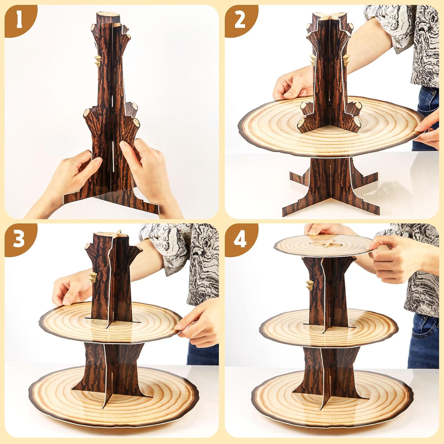 Houten Cupcake Stand Decoratie 3-laags Western Party Cake Houder Woodland Baby Douche Rustieke Houten Cupcake Stand Decor voor