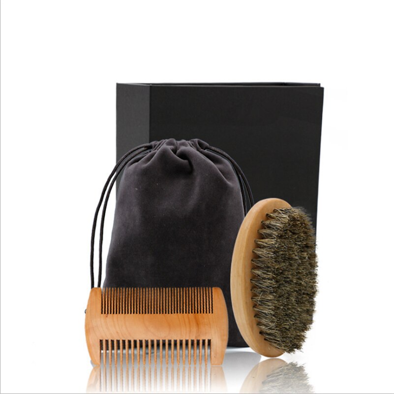 Cerdas de jabalí suaves de , cepillo de madera para Barba, herramienta de afeitar para peluquería, Kit de peine para bigote con bolsa de , Juego de cepillos para el pelo