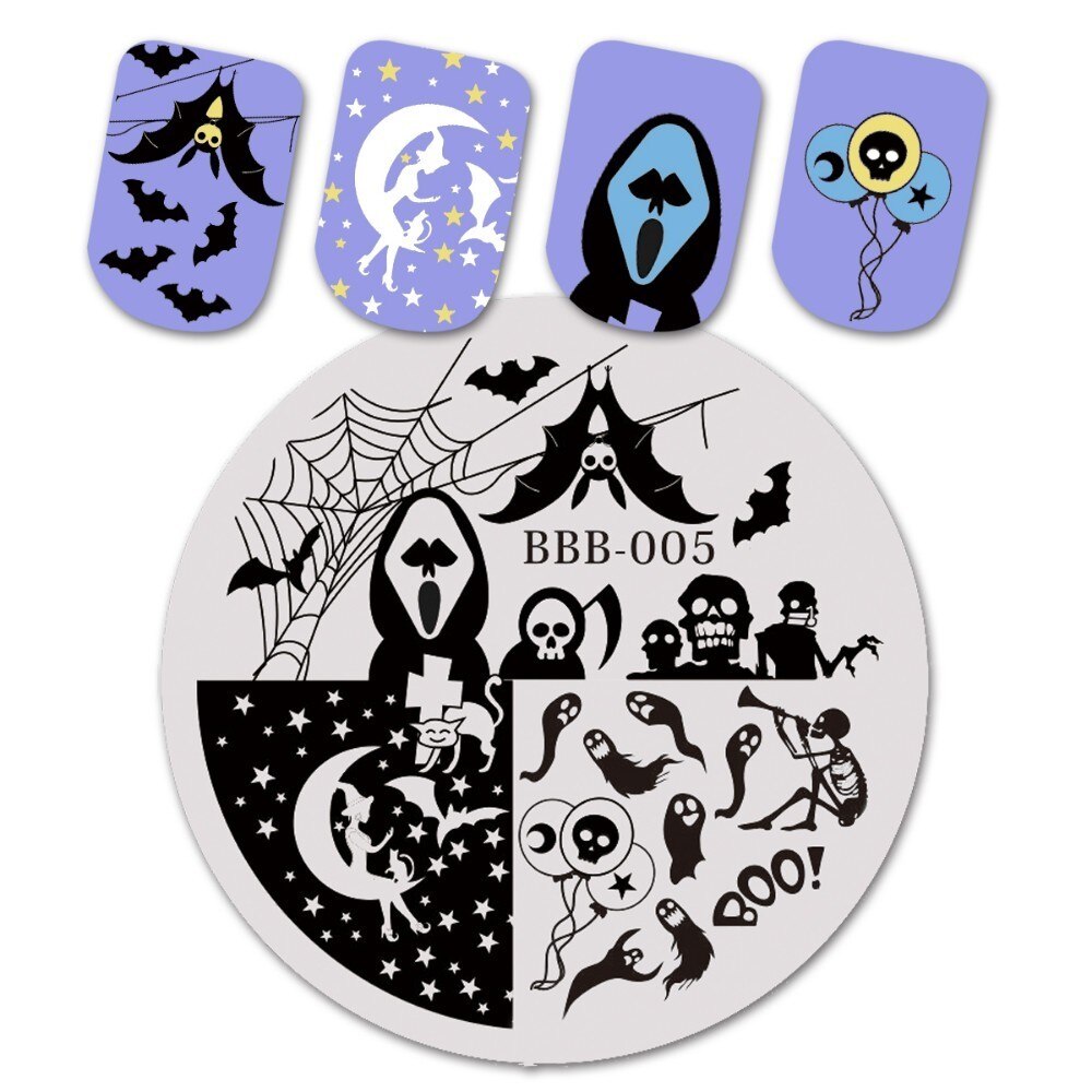 Beautybigbang negle stempling plader halloween edderkop kraniet græskar heks billede nail art skabelon stencil til negle bbb xl -027: B5
