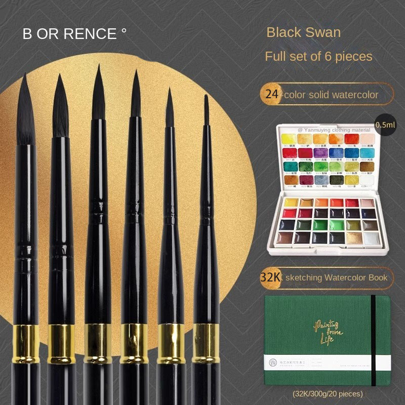Borrence Artist Hand-Painting Drawing Brushes for Acrylic Gouache Watercolor Oil Painting Pen Nylon Hair Travel Hook Line Brush