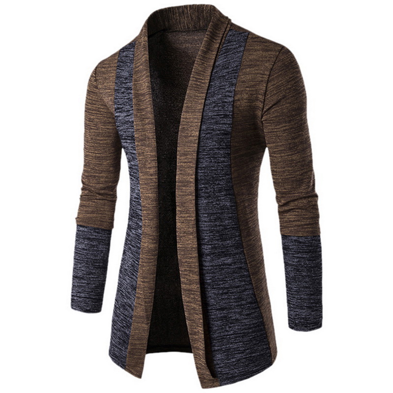 Patchwork strik efterårs cardigan sweater herre streetwear herre sweatere afslappet slim strikket cardigan vinter sweater