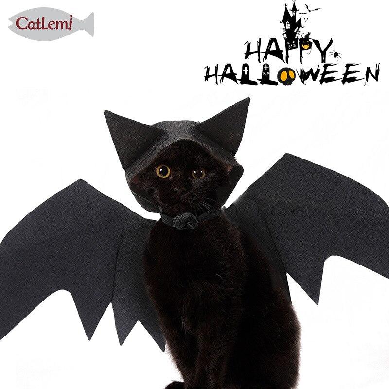 Halloween Huisdier Puppy Kat Vleermuis Hooded Licht Make-Up Outfit Bat Wings Black Cool