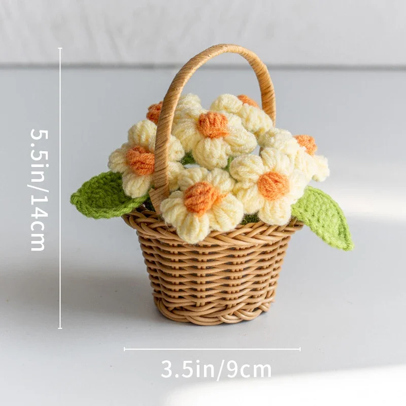 knitted Flower Potted Crochet Flowers Cute Hand Woven Plant Finished Woven Flowers Office Home Decor